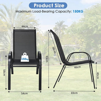 Compact Balkonset – 3-Delige Tuinset – Balkontafel Met Glasplaat – Stapelbare Stoelen – Metalen Frame – Ademend Stof - QUORE