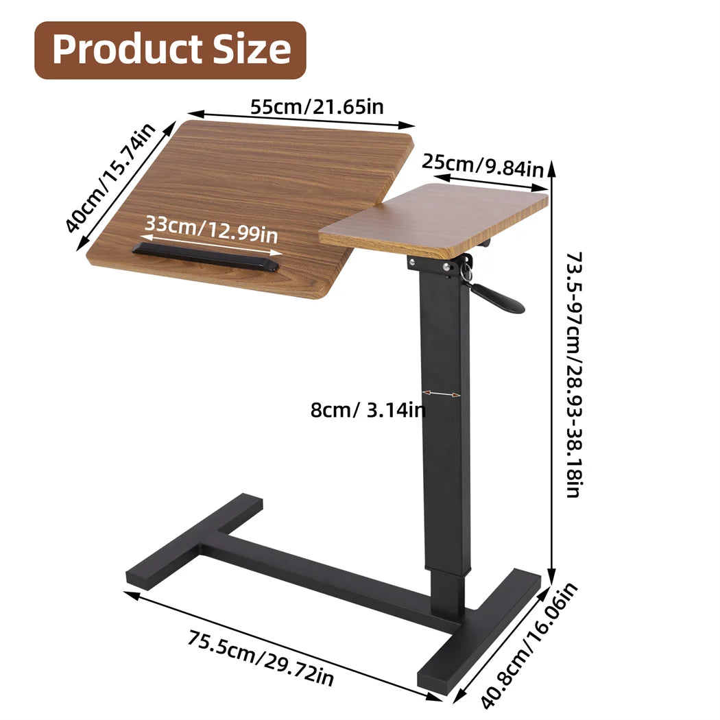 Laptoptafel - Bijzettafel - Bedtafel - Laptopstandaard - Op Wielen - In hoogte verstelbaar - Metaal - Hout - Kantelbaar - QUORE