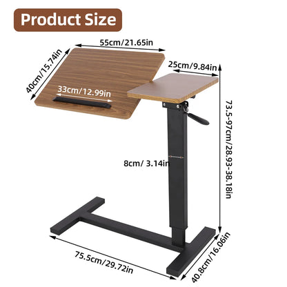Laptoptafel - Bijzettafel - Bedtafel - Laptopstandaard - Op Wielen - In hoogte verstelbaar - Metaal - Hout - Kantelbaar - QUORE