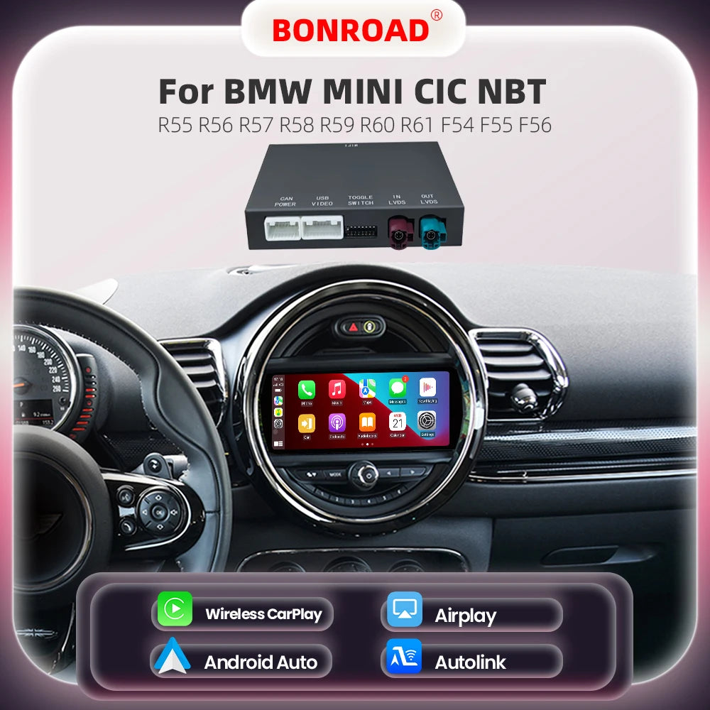 Draadloze CarPlay Adapter – Android Auto Adapter – Bluetooth Interface – Auto Multimedia Connector – Mini NBT CIC Systeem – Plug & Play Installatie – Handsfree Bellen & Navigatie - QUORE