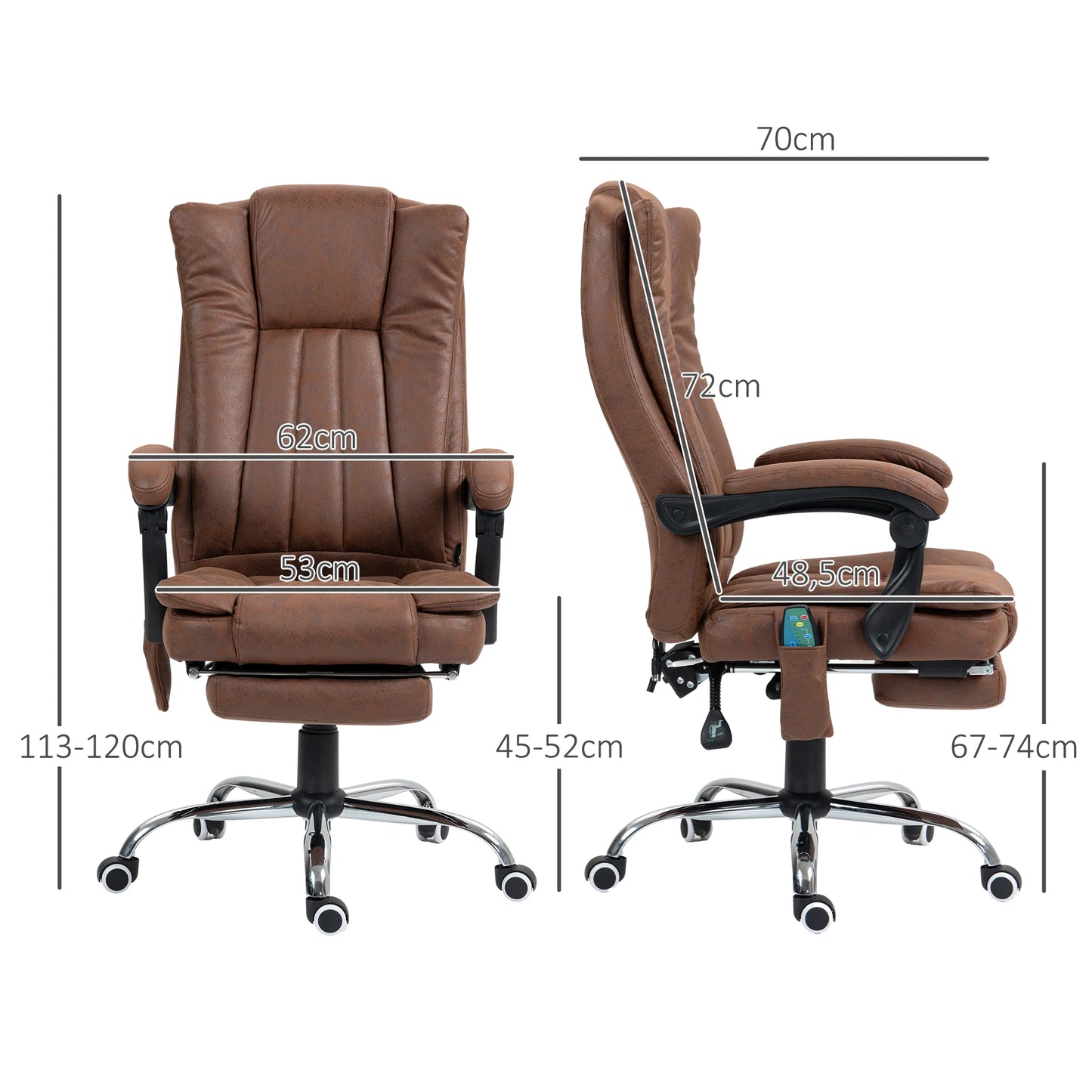Massagestoel - Ergonomische Bureaustoel - Gaming Stoel - Kantoorstoel - Stoelen - met Verstelbare Rugleuning - en Verwarming - 6 Massagepunten - 360° Draaibaar - Verstelbare Voetsteun - Bruin - QUORE