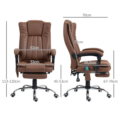 Massagestoel - Ergonomische Bureaustoel - Gaming Stoel - Kantoorstoel - Stoelen - met Verstelbare Rugleuning - en Verwarming - 6 Massagepunten - 360° Draaibaar - Verstelbare Voetsteun - Bruin - QUORE