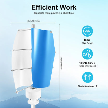 Verticale Windturbine – Windgenerator – Thuisenergie – Duurzame Energie – 100W Vermogen – IP67 Waterdicht