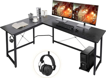 L-vormig Bureau – Hoekbureau – Computertafel – Gaming Bureau – Bureaublad – Extra Groot Werkblad – Stevige Stalen Frame - Zwart - QUORE