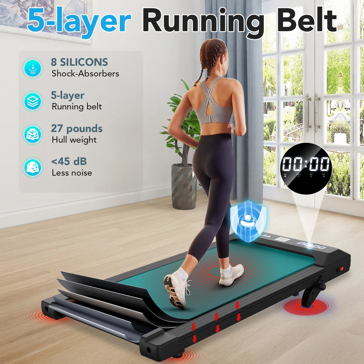 Loopband – Wandelband – Walking Pad – Treadmill – Hometrainer – Verstelbare Hellingshoek – Bluetooth Speakers - Zwart