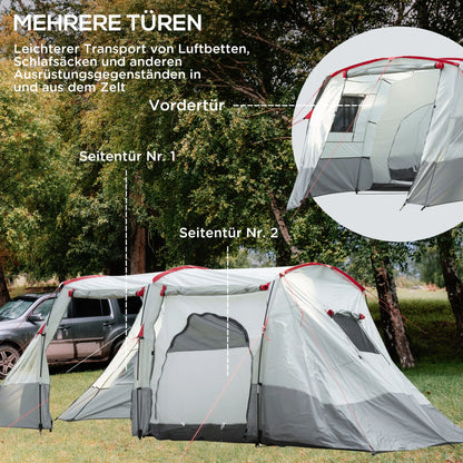 Tent – Kampeertent – Familie Tent – 8 Persoons – Waterafstotend 2000 Mm – Ruim Met Scheidingswand - Grijs