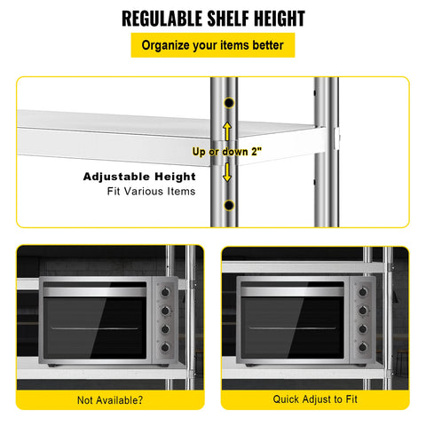 Shelving Unit - Storage Racks - Storage Cabinets - Metal Shelving Unit - Stainless Steel Shelving Unit - Shelving Unit Storage Rack - for Garage Kitchen Restaurant Warehouse - 72 inch - 4 Tiers