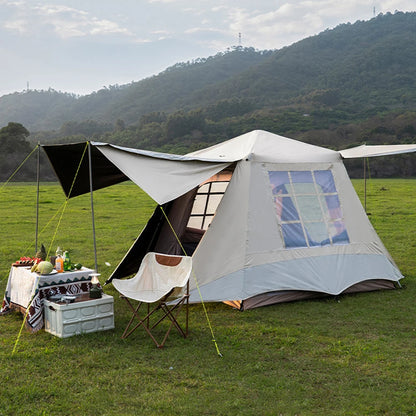 Dubbelwandige Tent – Kampeertent – Outdoor Tent – Wandel Tent – Strand Tent – Waterdicht Met Oxford Stof – Ruimte Voor 3-4 Personen - Grijs - QUORE