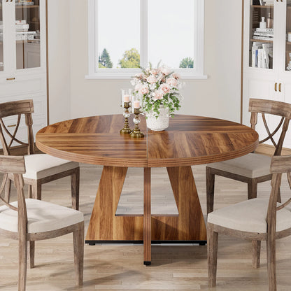 Ronde Eettafel – Rond Tafel – Eettafel Voor 6 Personen – Landelijke Eettafel – MDF Tafel – 120 Cm Diameter – Waterbestendig Blad - 120 x 120 x 75 cm - Bruin