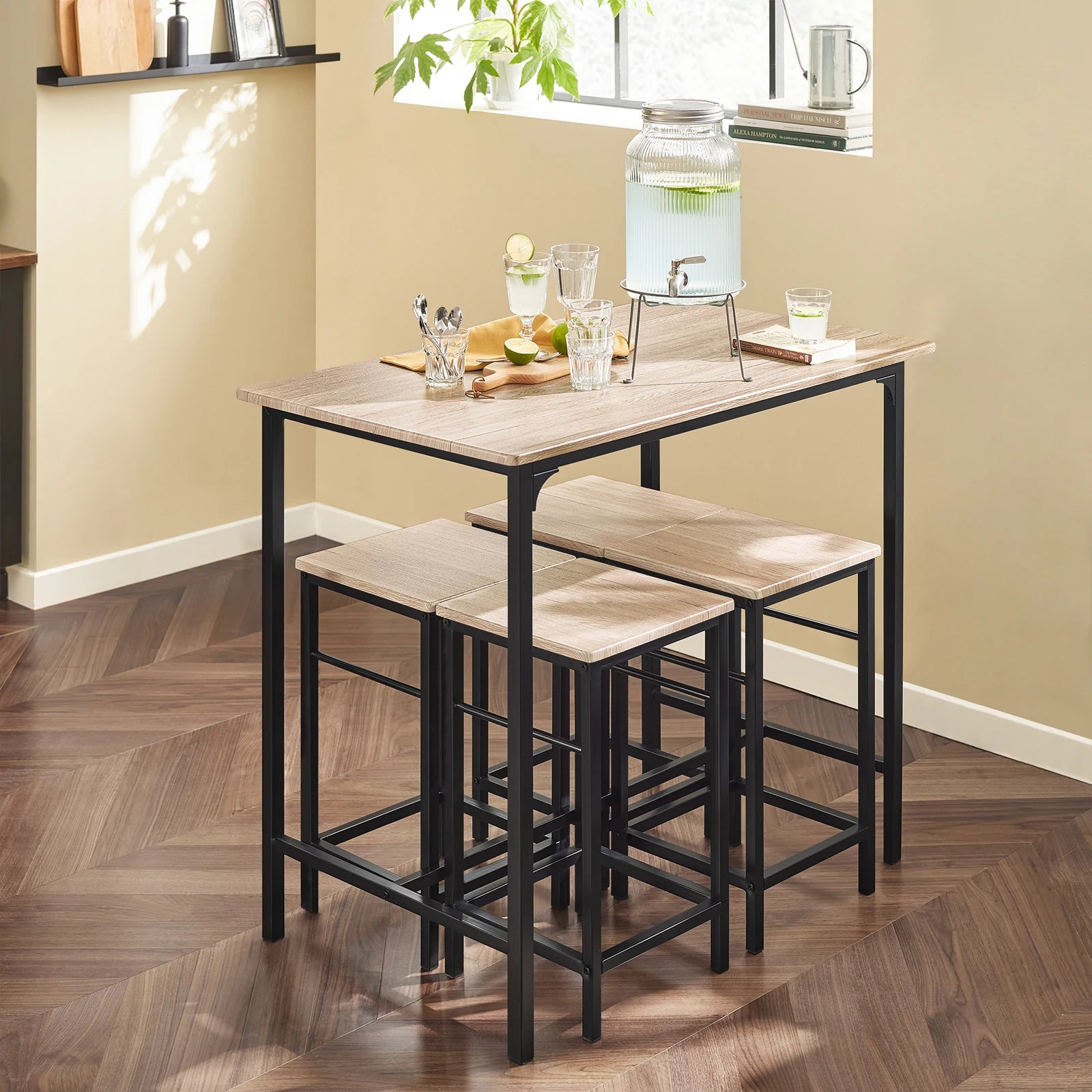 Bartafelset – Barset – Bistroset – Eettafelset – Barkrukset – 5-delig – MDF Tafelblad – Stevig Metalen Frame – Compacte Afmetingen – Comfortabele Barkrukken - QUORE