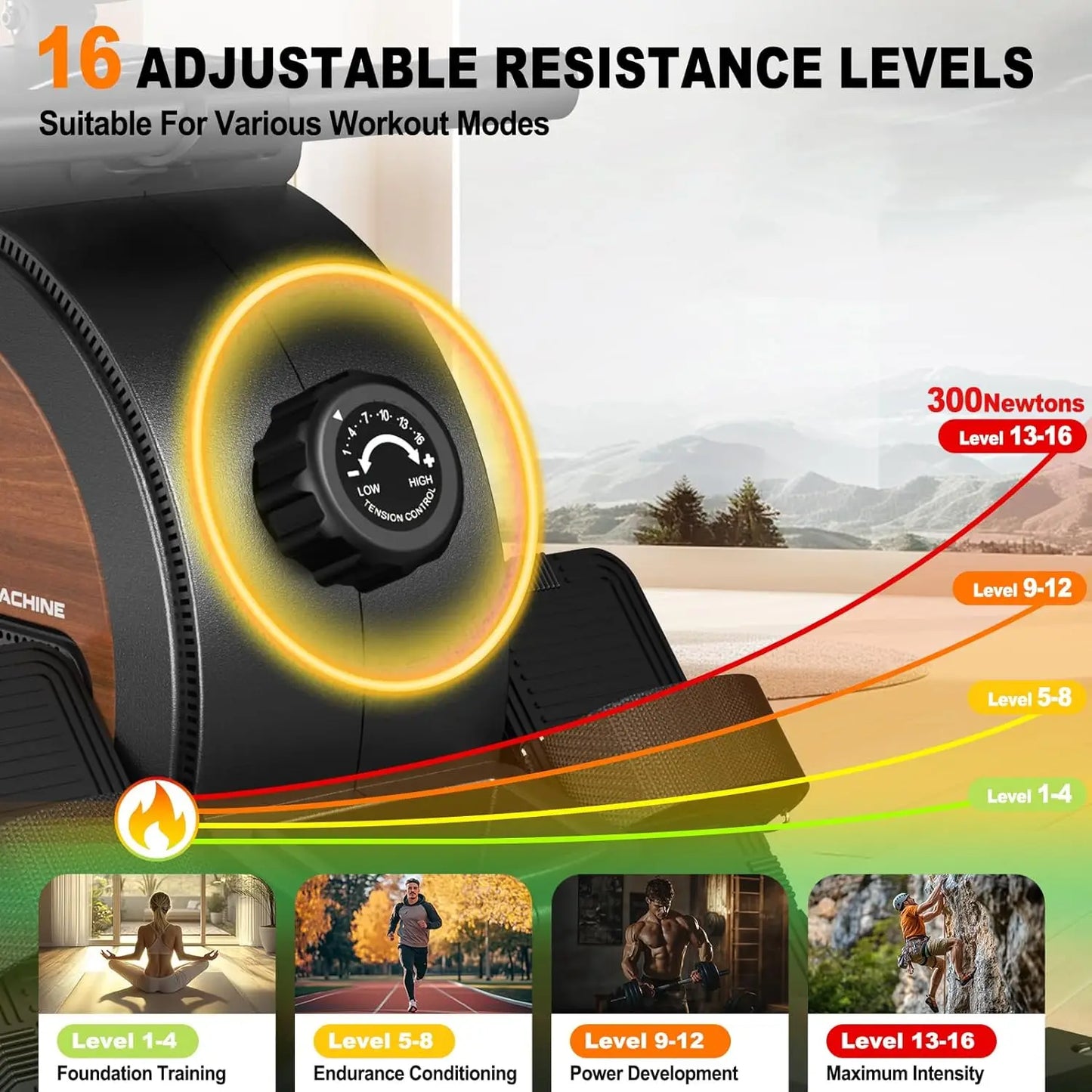 Roeitrainer – Roeimachine – Fitnessapparaat – Home Trainer – Cardio Trainer – 16 Niveaus Magnetische Weerstand – Ondersteunt Tot 150 Kg - Zwart - QUORE
