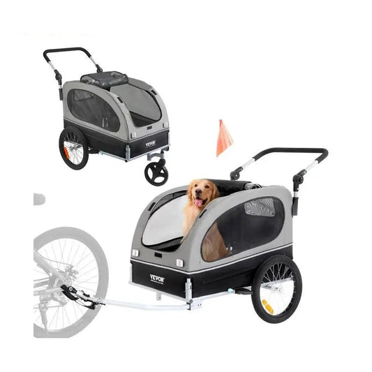 Pet Stroller Buggy - Hondenwagen - Hondenbuggy -  Inklapbaar -2-in-1 Hondenfietskar & Stroller - Perfect voor Avonturen - 88 Lbs - Kinderwagen - Hondenfietskar - met wielen - Eenvoudig opvouwbaar wagenframe - Zwart & Grijs