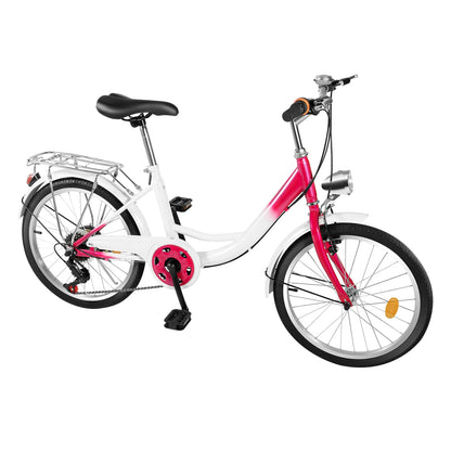 Kinderfiets – 20-Inch Fiets – Stadsfiets – Comfortfiets – Damesfiets – 6 Versnellingen – Koolstofstaal Frame - Roze