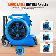 Electric Air Blower - Air Duster - Compressed Air - Floor Blower - 13.3kg - 1400 RPM - Dry - Cooling - 3 Adjustable Speeds - Timer - Portable Handle - Blue