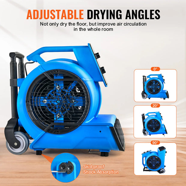 Electric Air Blower - Air Duster - Compressed Air - Floor Blower - 13.3kg - 1400 RPM - Dry - Cooling - 3 Adjustable Speeds - Timer - Portable Handle - Blue