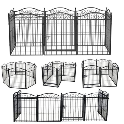 Hondenren – Hondenhok – Hondenkennel – Hondenafzetting – Speelren – 8 Metalen Panelen – Roestbestendig Materiaal - 190 x 63 x 80 cm - Zwart