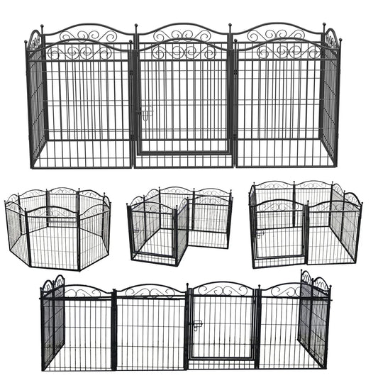 Hondenren – Hondenhok – Hondenkennel – Hondenafzetting – Speelren – 8 Metalen Panelen – Roestbestendig Materiaal - 190 x 63 x 80 cm - Zwart
