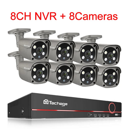 Techage 8CH 5MP HD POE CCTV Security Camera System Home Video Surveillance NVR Kit Face Detection Outdoor IP Camera Set Xmeye - QUORE
