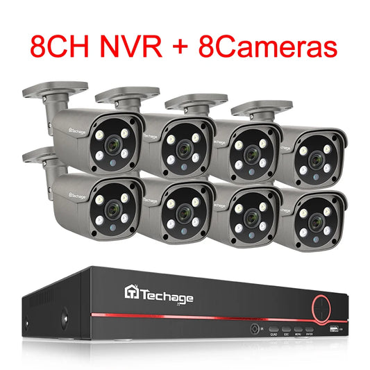 Techage 8CH 5MP HD POE CCTV Security Camera System Home Video Surveillance NVR Kit Face Detection Outdoor IP Camera Set Xmeye - QUORE