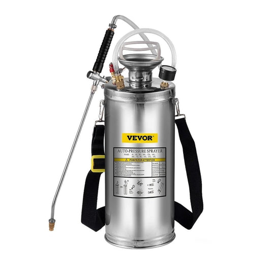 VEVOR 8L RVS Handpomp Spuitapparaat met Drukmeter en Veiligheidsklep - Verstelbare Spuitmond voor Tuinieren en Sanitizing - QUORE
