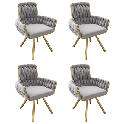 Eetkamerstoel – Set van 4 - Fluwelen Stoel – Comfortabele Stoel – Draaistoel – 360° Draaibaar – Hoge Rugleuning – Stalen Frame - Grijs