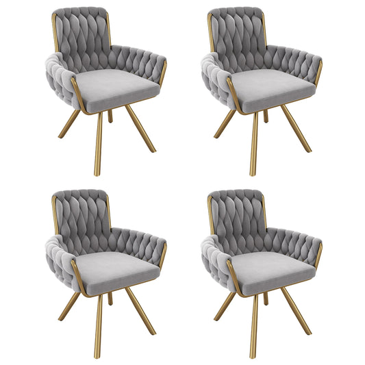 Eetkamerstoel – Set van 4 - Fluwelen Stoel – Comfortabele Stoel – Draaistoel – 360° Draaibaar – Hoge Rugleuning – Stalen Frame - Grijs