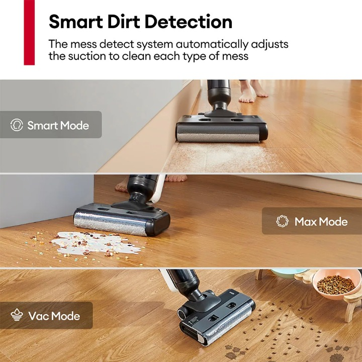 Stofzuiger - Vacuum Cleaner - met Dweil - Zelfreinigend Functie - Draadloze - tot 50 min Looptijd - Slimme Vuildetectie - 3 Reinigingsmodi - LCD-scherm - Dubbele Tank - Zelfrijdend - 2500 mAh - 80 dB - 12 Ampère - 28 x 20 x 110cm - Zwart