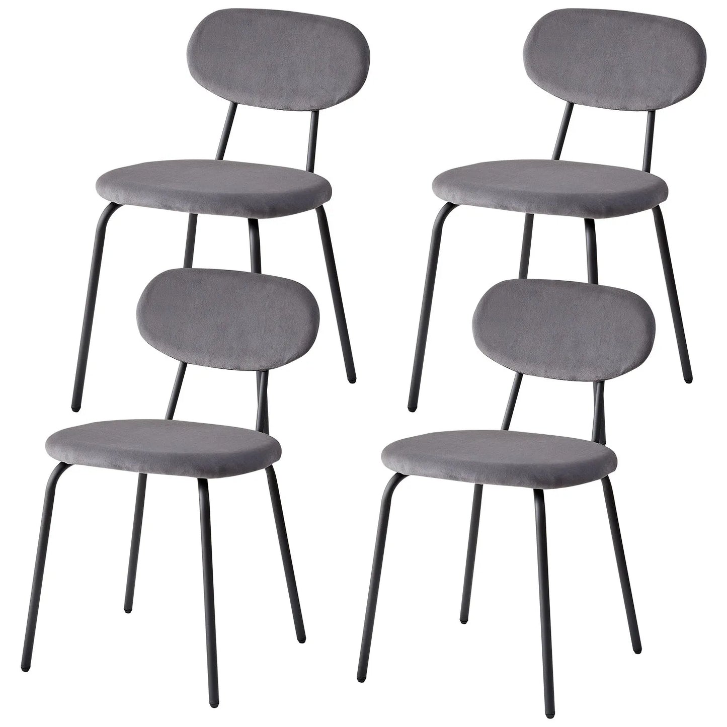 Scandinavische Eetkamerstoelen – Set van 4 Stoelen – Velours Stoelen – Stapelbare Stoelen – Metalen Poten – Ergonomisch Design – Geluiddempend - 42 x 45 x 78 cm - Grijs