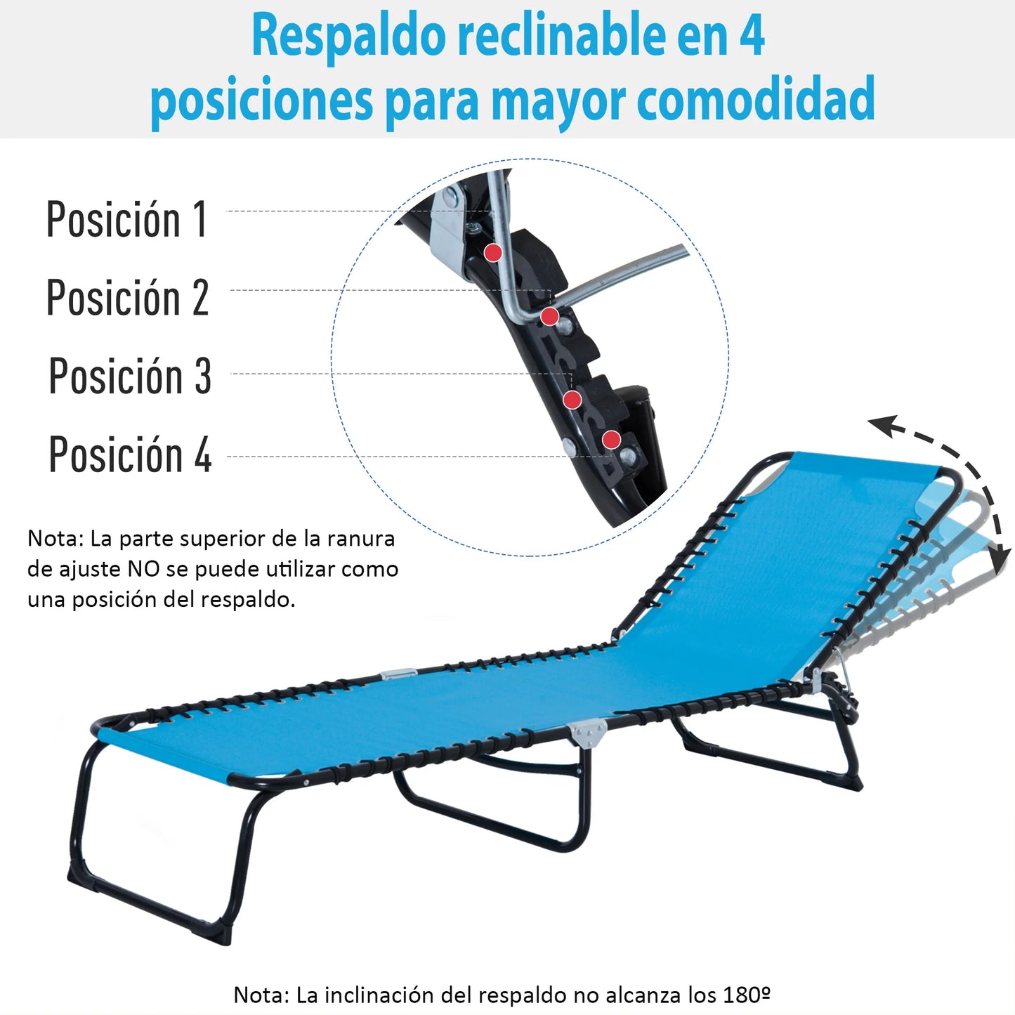 Vouwbare en Verstelbare 3-Weg Lounger Recliner - Tuinstoel met Lanyard Systeem - Blauwe Stoel - Ideaal voor Camping - Zwembad en Tuin - QUORE