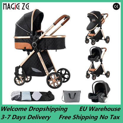 Baby High Landscape Lightweight Prams 3-in-1 Baby Stroller Travel System Carriages for Newborns Pushichair Car Seat Stroller