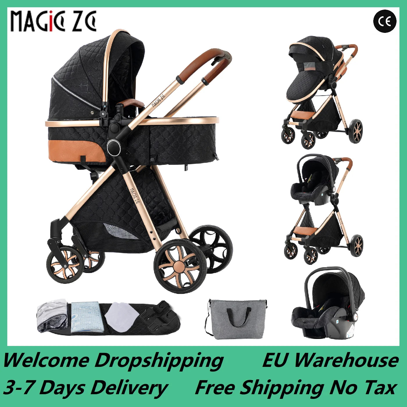 Baby High Landscape Lightweight Prams 3-in-1 Baby Stroller Travel System Carriages for Newborns Pushichair Car Seat Stroller