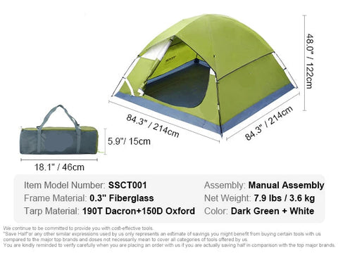 Kampeertent - Tent - Kampeertent 6 Personen - Waterdicht - Buitentent - UV -Bescherming - 7x7x4ft - Snelle Opzet - Inclusief Draagtas