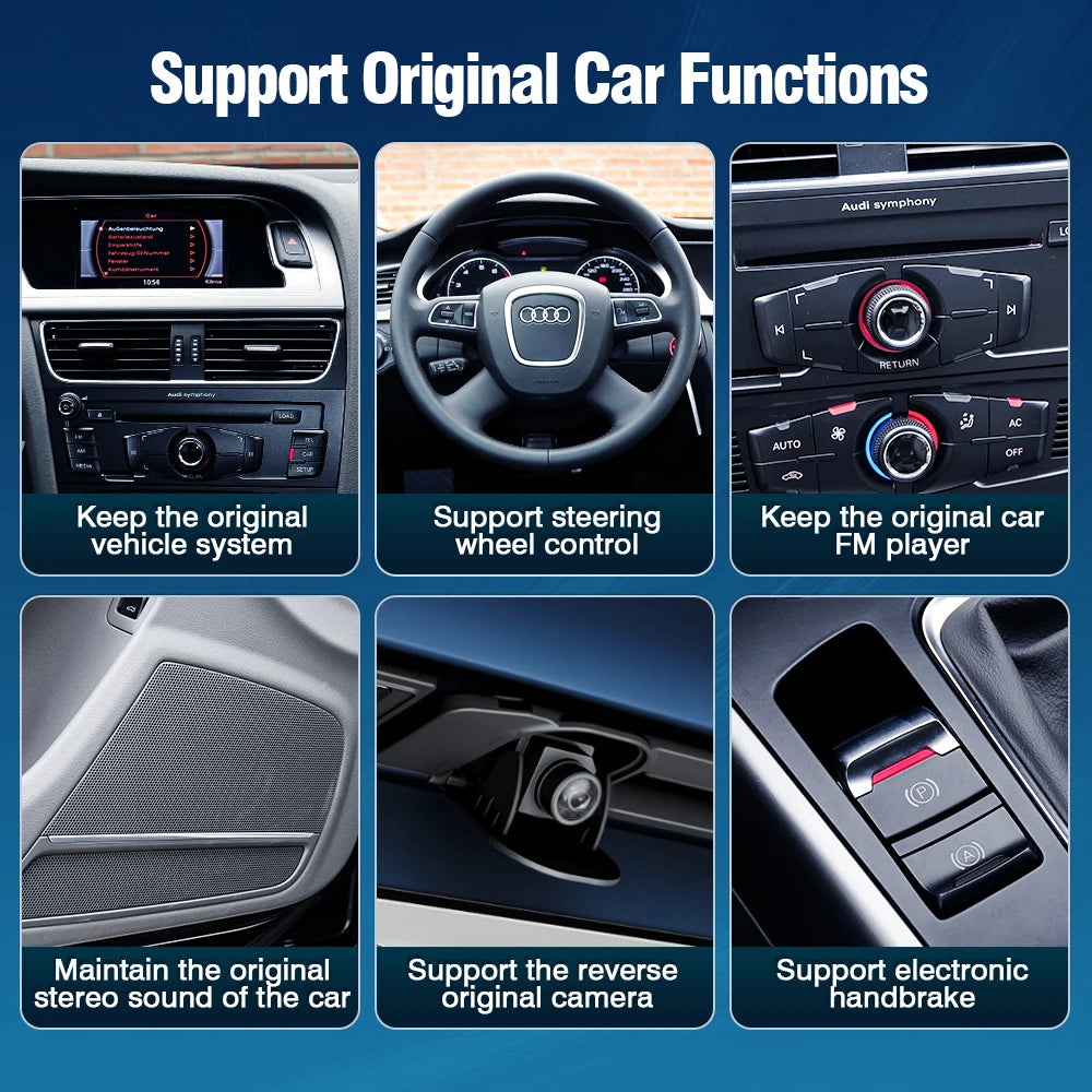 Draadloze CarPlay Adapter – Multimedia Interface – Android Auto Module – Smartphone Koppeling – Wireless Mirror Link – Compatibel Audi MMI 3G (2009-2018) – Plug-and-Play Installatie – AirPlay Streaming - QUORE