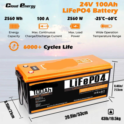 LiFePO4 Accu – Lithium Accu – Zonne-Accu – Camper Accu – Boot Accu – 24V 100Ah – IP63 Spatwaterdicht
