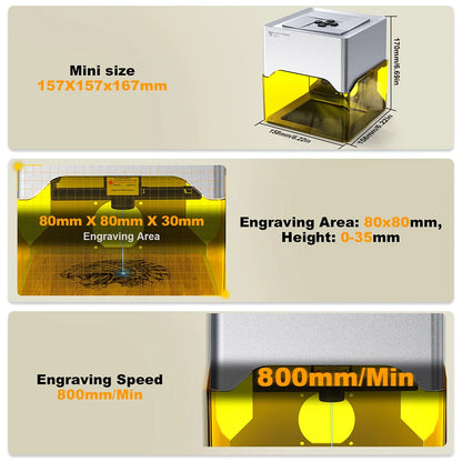 TWO TREES TS1 Mini 3W Laser Engraver 800mm/min Speed Supports Object Height 0-35mm Compatible with Lightburn/LaserGRBL 80*80mm