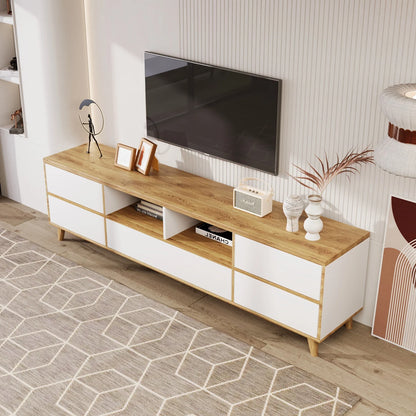 TV Meubel – TV Kast – Lowboard – TV Dressoir – Woonkamer Meubel – Wit & Hout – Ruime Opbergruimte – Geschikt Voor 40-49 Inch Televisies