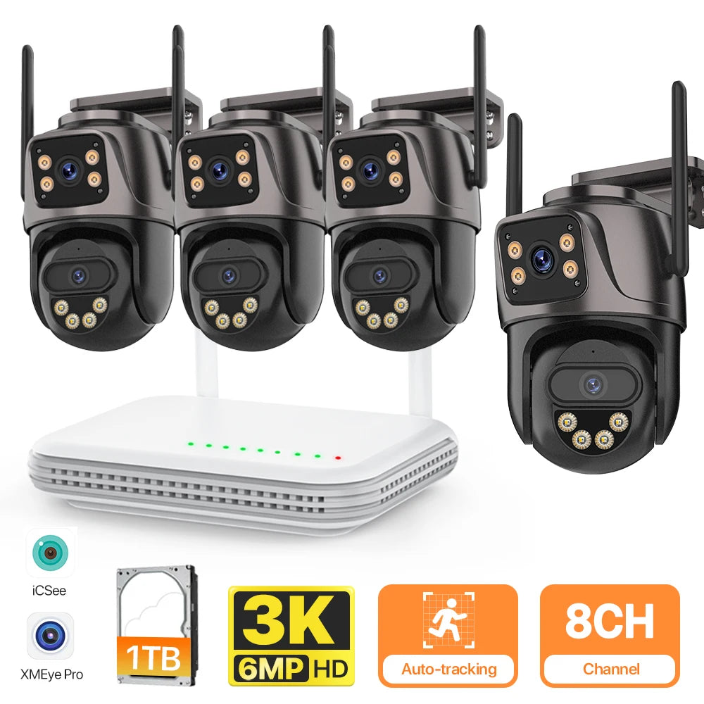 Beveiligingscamera – Camerabewaking – Bewakingscamera – IP-camera – CCTV – 8CH NVR 4PCS 6MP – AI Persoonsdetectie en 270° Pan-Tilt Zoom