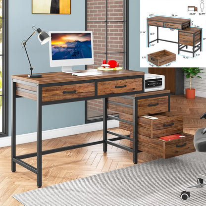 L-Vormig Bureau – Hoekbureau – Werkplek Bureau – Computertafel – Opbergbureau – Stevig Metaal Frame – Verstelbare Pootjes - Bruin 01