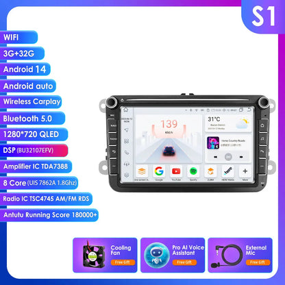 Android Autoradio – Multimedia Speler – CarPlay Systeem – GPS Navigatie – Auto Stereo – 8-Inch HD Touchscreen – 4GB RAM 64GB Opslag