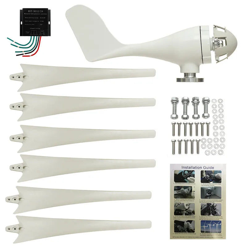 Windturbine - Windmolen Generator - Windturbine Generator - Windenergie - met 6 Blades - 800W - Laag Geluidsniveau - Voor Thuisgebruik - 24V - Wit