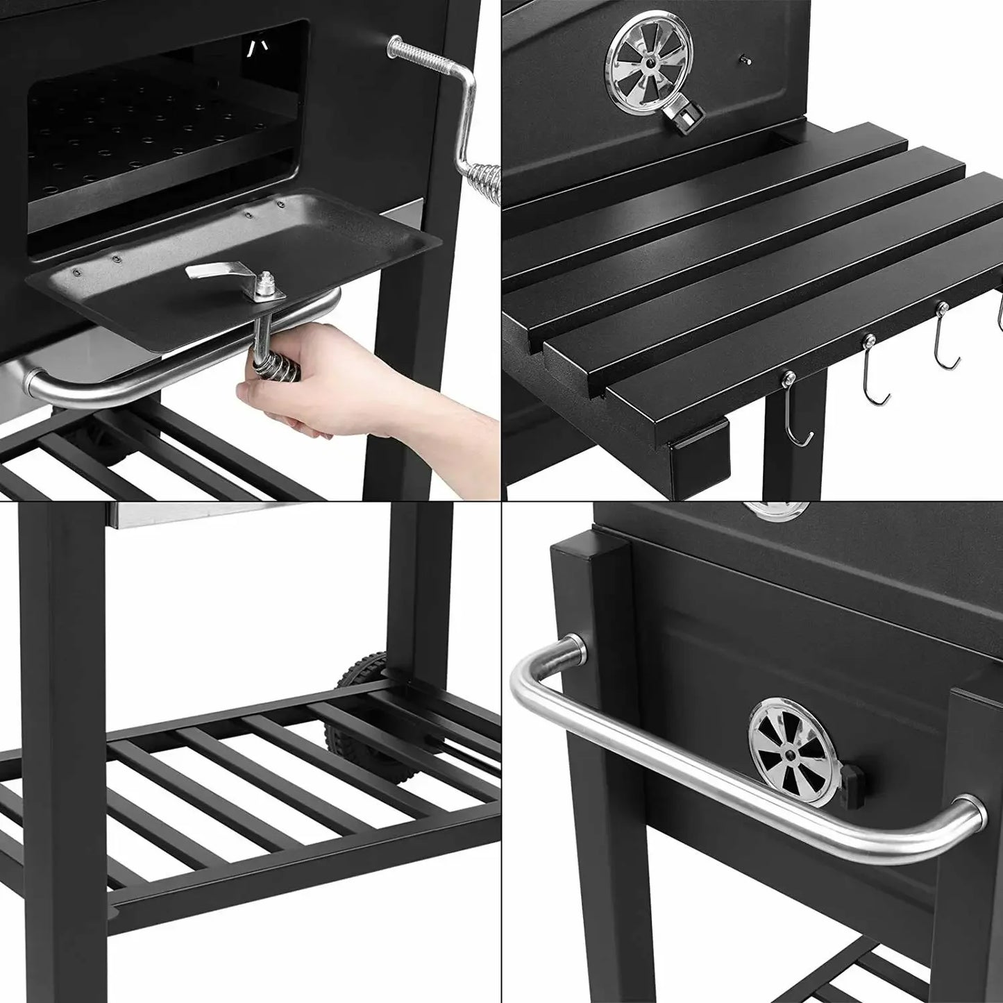 Houtskool Barbecue - Grote Barbecue - met Wielen - 5-10 Personen - Ruim Grilloppervlak - Verstelbare Houtskooltray - en thermometer - Tuin en Camping BBQ - Gemakkelijk Schoon te Maken - QUORE