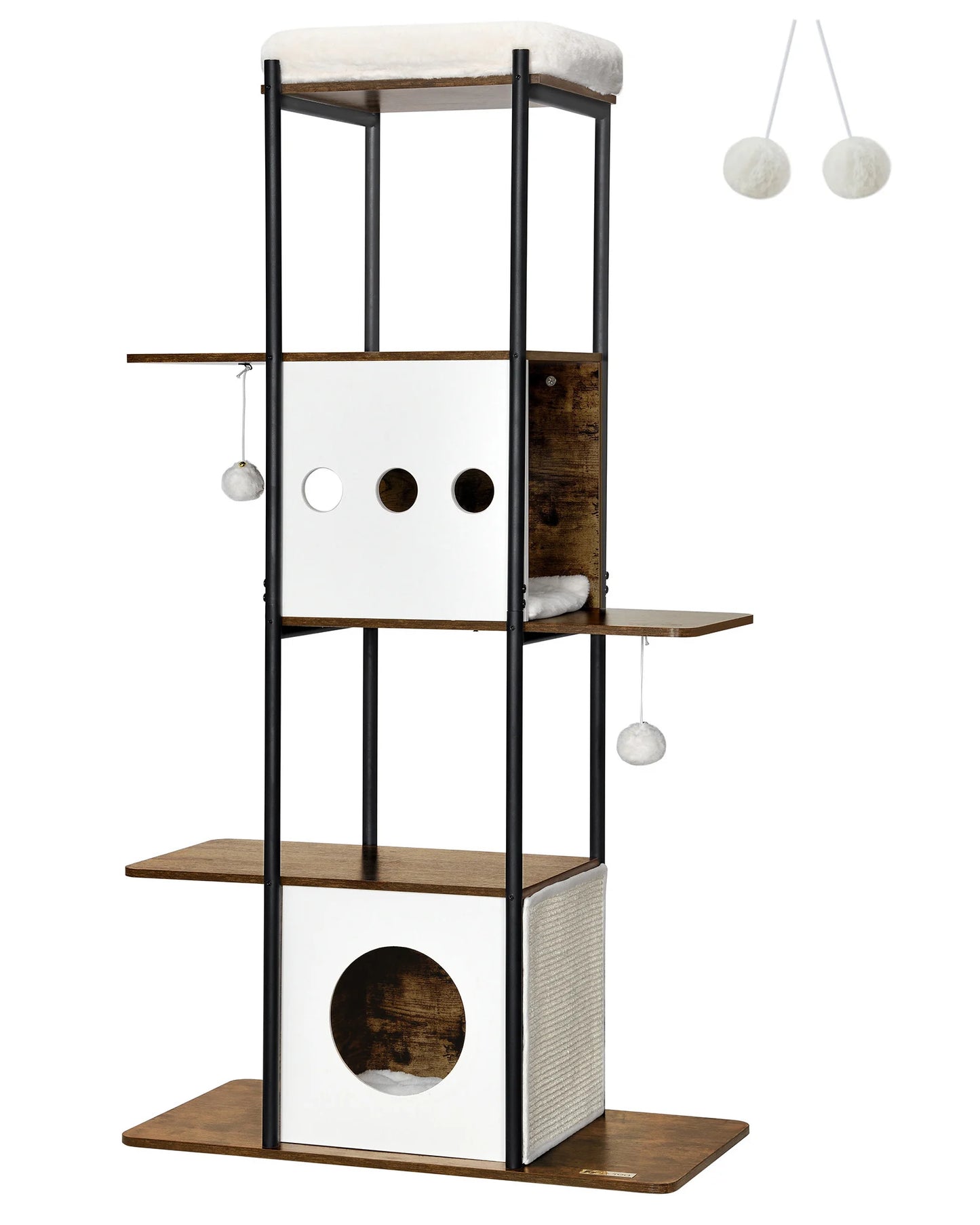 Krabpaal - Kattentoren - met Krabmat - Groot Platform - Perfect voor  Een Dutje Doen - Sporten - Spelen - Spaanplaat - Zacht pluche - 80 x 40 x 153 cm - Bruin/Wit - QUORE