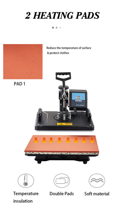 7-In-1 Hittepers – Textielpers – Mokkenpers – Pettenpers – Platenpers – Groot Werkoppervlak 29x38 Cm – Instelbare Druk