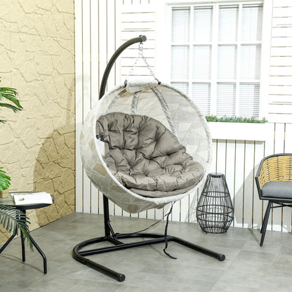 Hangstoel in Ei-vorm - Egg Hangstoel - Hangstoel Ei - Tuin Schommelstoel - met Standaard - Opvouwbare Mand - Inclusief Kussen - en Bekerhouder - 106x114x178cm - voor Buiten - Terrasdecoratie - Balkon - Geel