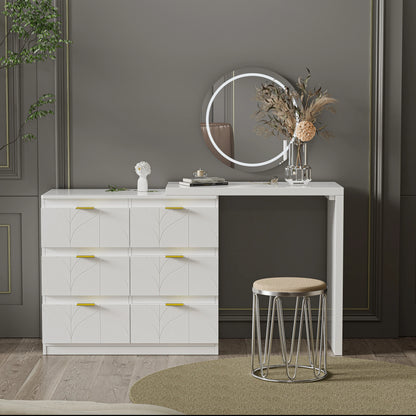 Kaptafel – Make-Up Tafel – Slaapkamermeubel – Opbergmeubel – Toilettafel – Zes Ruime Lades – Bloemmotief Tafelblad