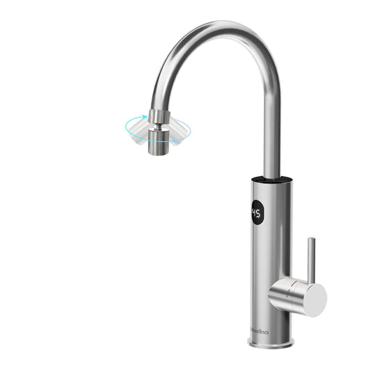 Kraan - Keukenkraan - Elektrische Instant  Waterverhitter Kraan - Thermostaatkraan - 220V - RVS Verwarmde Kraan met Universele Adapter - Geborsteld Zilver