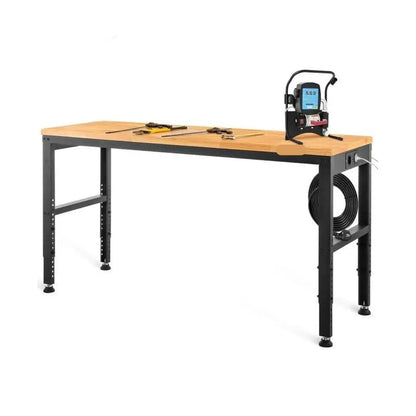 Werkbank – Verstelbare Werktafel – Hobbybank – Klusbank – Massief Eikenhout – Stalen Frame – 900 Kg Belastbaar - 72x25inch Zonder Wielen