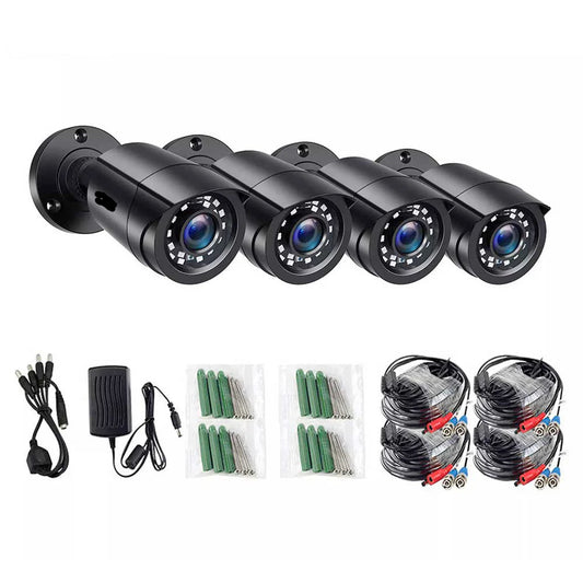 Beveiligingscamerasysteem - 1080p HD - Openlucht- Bewakingscamera - Beveiligingscamera - IP66 Waterdichte - met Nachtzicht tot 25 Meter – Weerbestendige Outdoor Cameras - 4 Stuks - Zwart - QUORE
