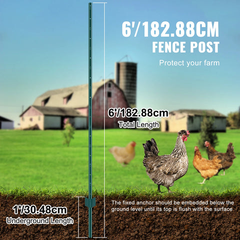 Fence Posts - Pole - Pasture Post - Pasture Fence - Forest Fence - Forest Fence - Garden Fence - Heavy Duty Metal - 5 Inch - for for Garden Garden Lawn Farms &amp; Outdoors Wire Fence - Pack of 10