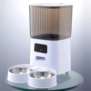 Voerbak - voerbakje kat en hond - 5L Dubbele Kommen - Automatische Kattenfeeder - Voice Recorder - Compatibel met WIFI - 20x33x33cm  - Wit